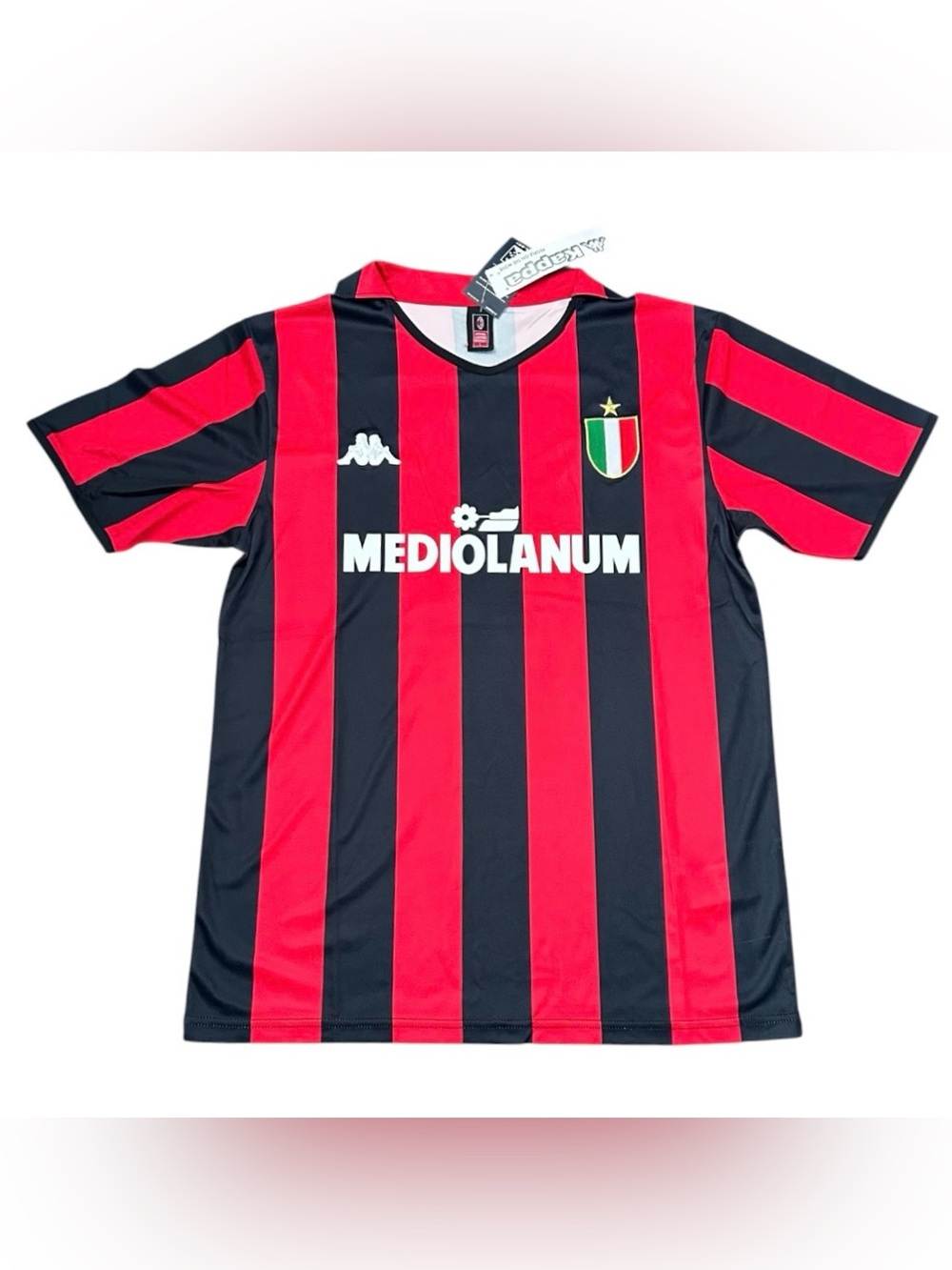 NWT Kappa men’s Red and Black Striped Soccer Jersey